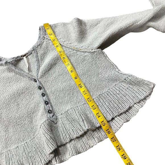 Free People Henley Sweetheart Cropped Sweater XS Knit Cotton Button Front - Picture 10 of 10